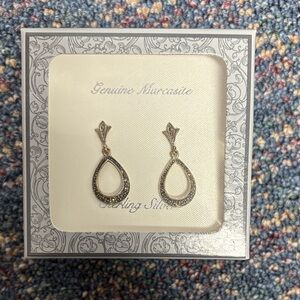 New genuine marcasite sterling silver teardrop earrings